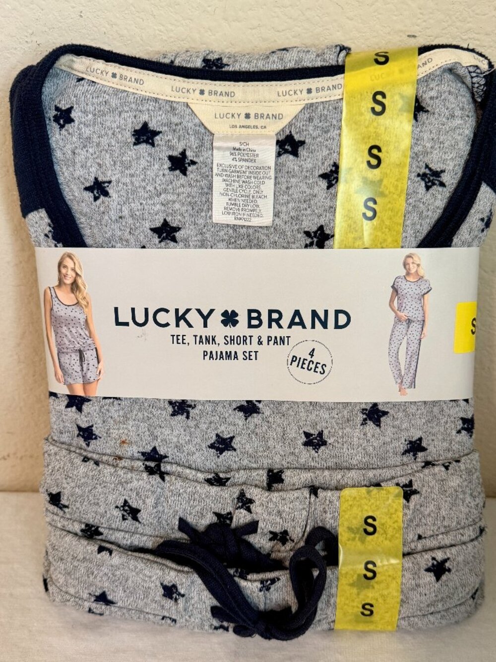 Lucky Brand Women's 4 Piece Tee, Tank, Short & Pants Pajama Set Size S Grey NEW